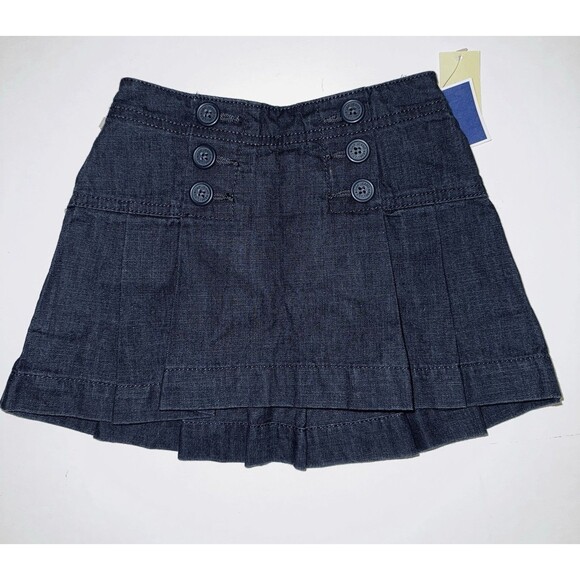 Baby Gap girl pull on dark blue denim jean pleated mini skirt button preppy 3T 3 - Picture 1 of 4